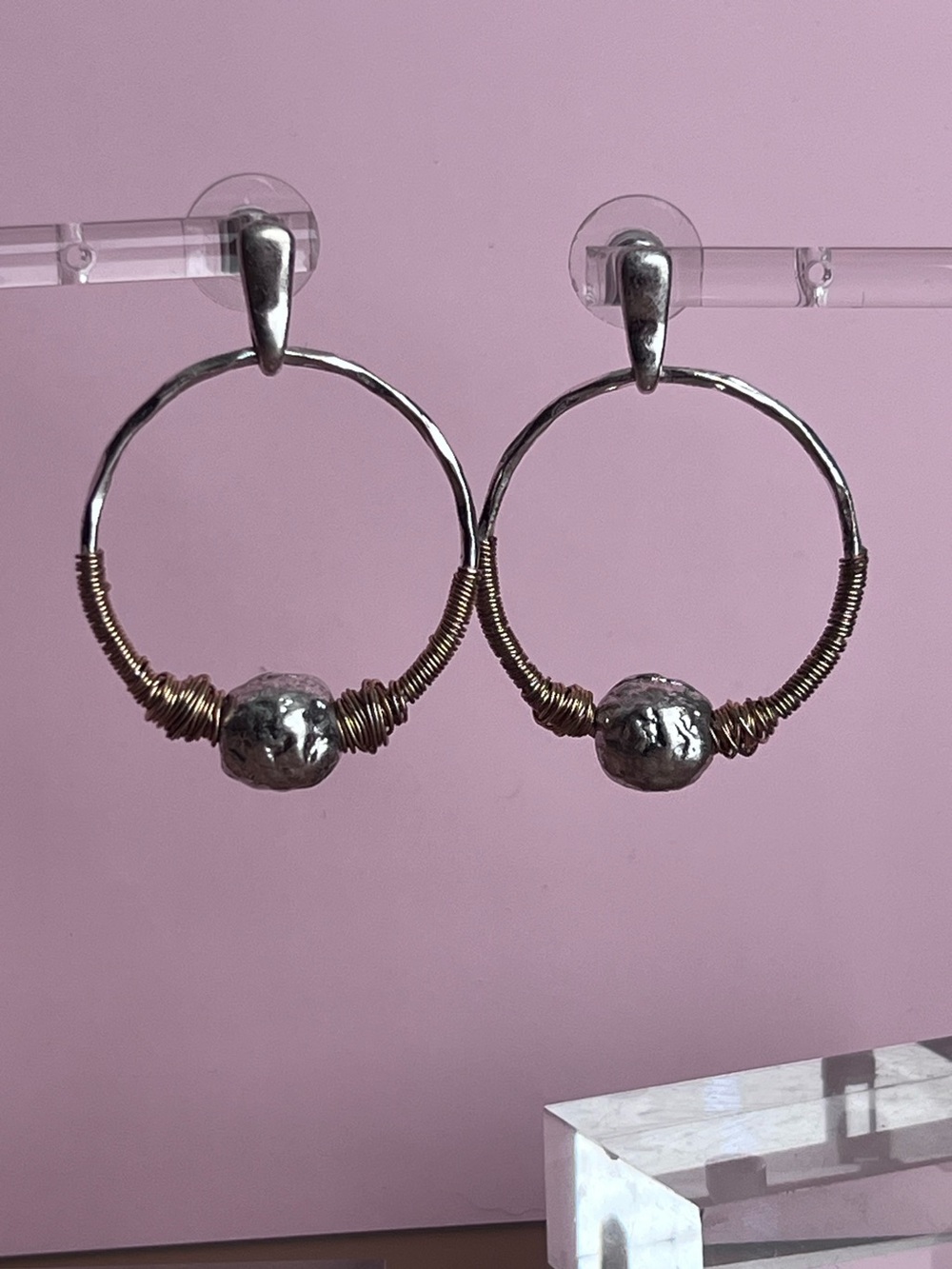 Robert Lee Morris Sculptural Bead Wire Wrapped Two Tone Gypsy Hoop Earrings